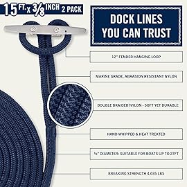 RainierSupplyCo Dock Lines 1, 2 & 4 Pack - Boat Rope for Docking with Loop - Premium Double Braided Nylon Marine Rope - Mooring Line with Eyelet - Boat Accessories