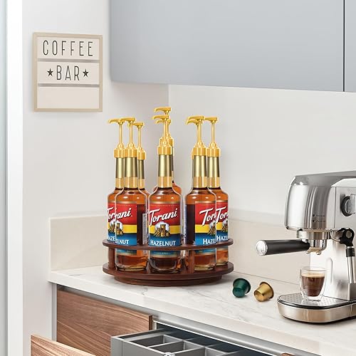 Miniatura 5 de THYGIFTREE Organizador giratorio de jarabe de café para 9 botellas, estante de jarabe de café para encimera, soporte para botella de jarabe de