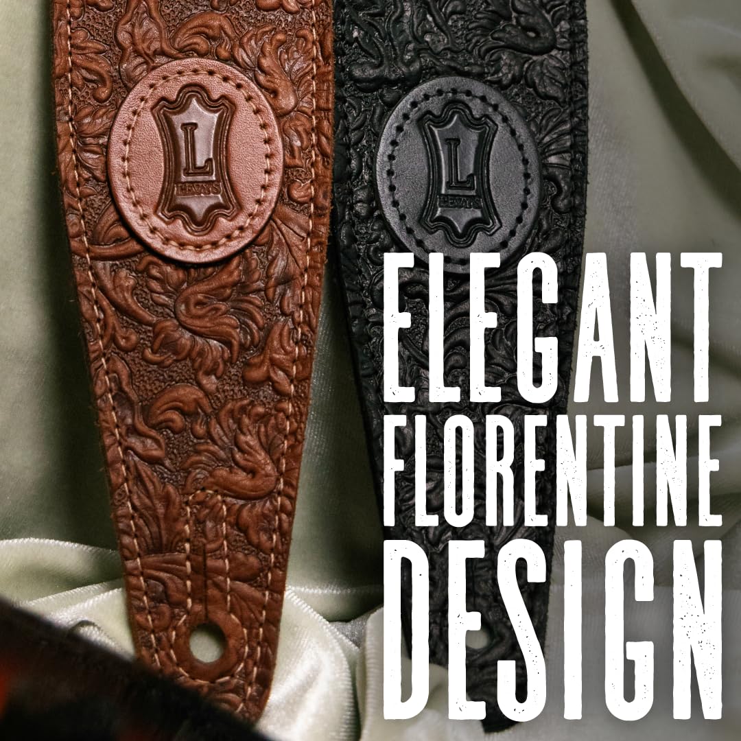 Levy's Leathers M317FG-BLK Gitarrengurt aus Leder, florentinisches Prägungsdesign, 6,3 cm, Schwarz