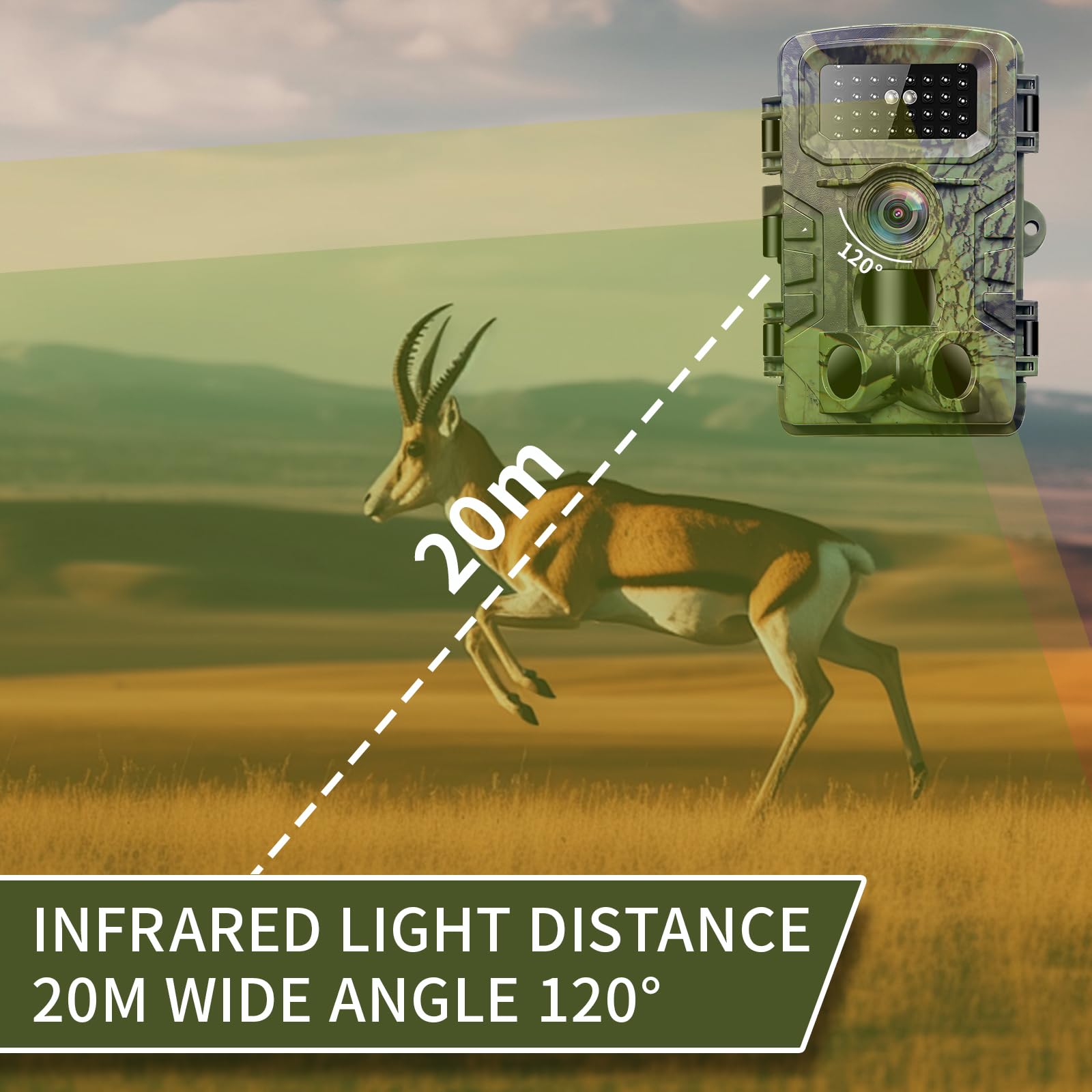 OBEST Kamera polowania na dzikie zwierzęta 4K kamera wideo dzikie zwierzęta noktowizor czas fotografowania 0,2 s kamera polowania na podczerwień z kartą SD 32G, kamera trail