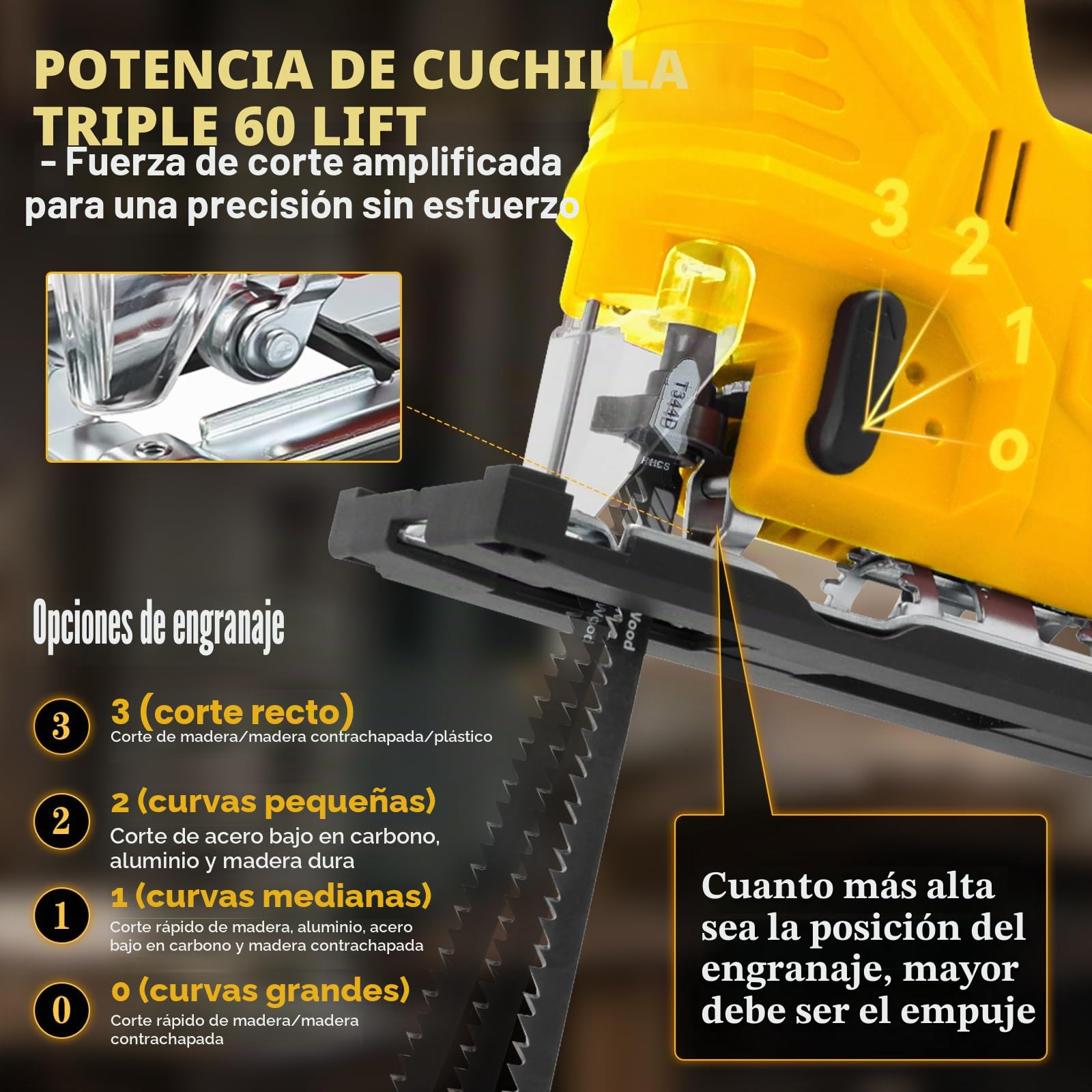 Sierra de calar eléctrica Compatible con Dewalt 18 V 20 V 800 W sin escobillas con luz LED, 5 velocidades variables, ángulo de corte de inglete ±45°, 6 piezas
