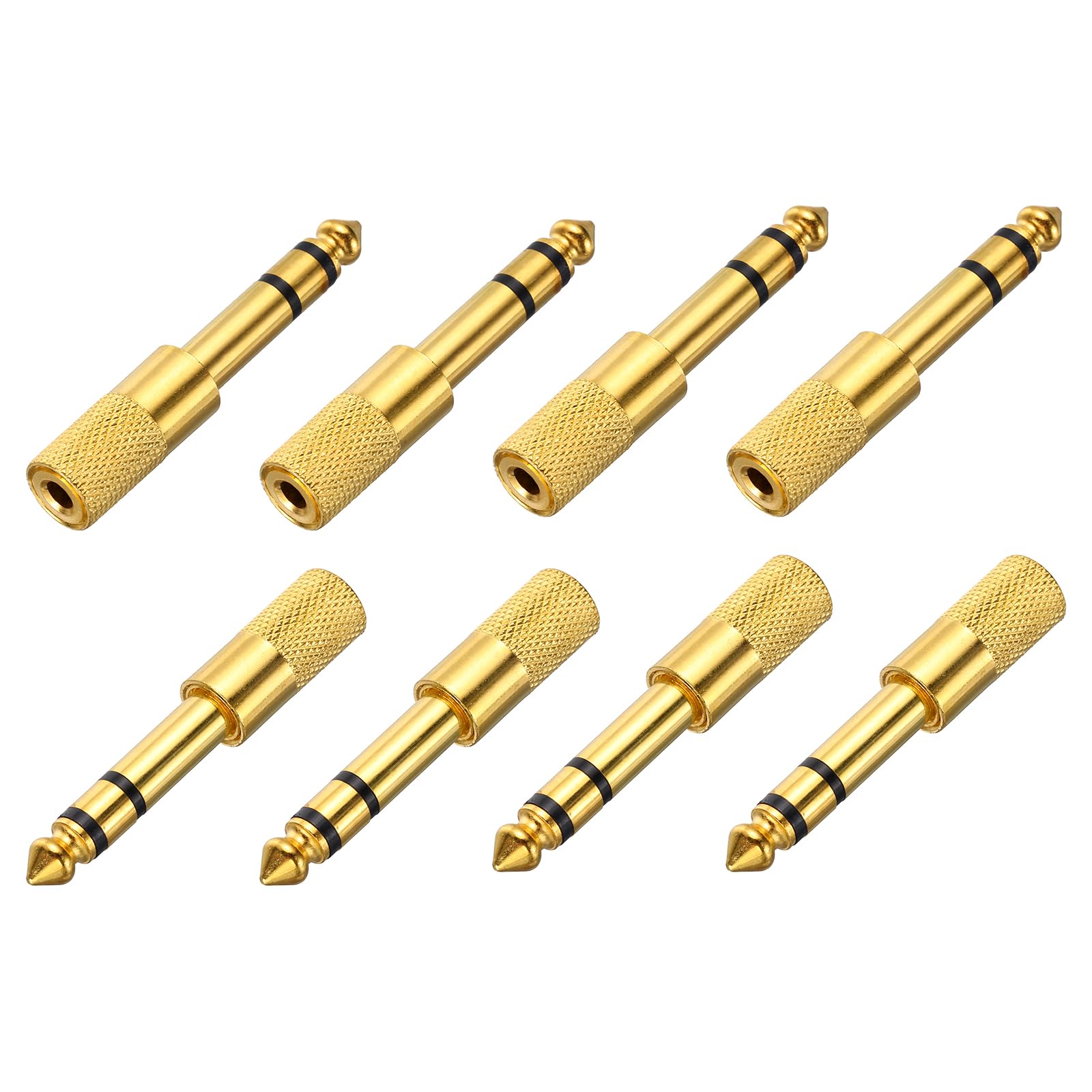 Conectores TRS 6.35 mm macho a hembra de 3.5 mm en pack de 8 piezas para audio estéreo 6