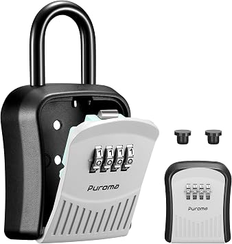 Puroma Lock Box Combination Key Lock Box, Wall-Mounted Portable Storage Lockbox for Keys with Resettable Code, Outside Safe Security Box for House, Apartment, Office Key Storage 1 Pack, Gray