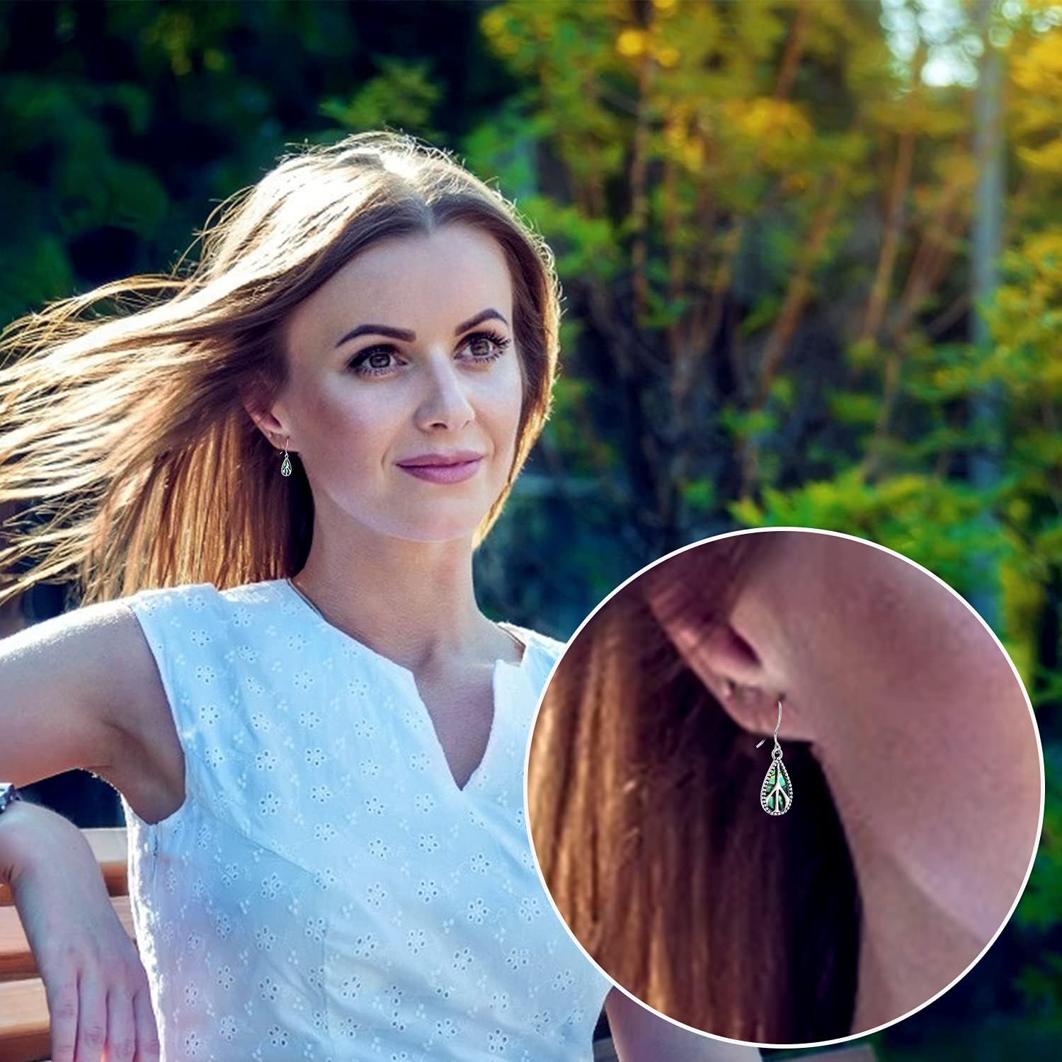 Peace Sign Earrings 925 Sterling Silver Abalone Shell Dangle Drop Earrings Peace Sign Hippie Jewelry Gifts for Women - Image 6