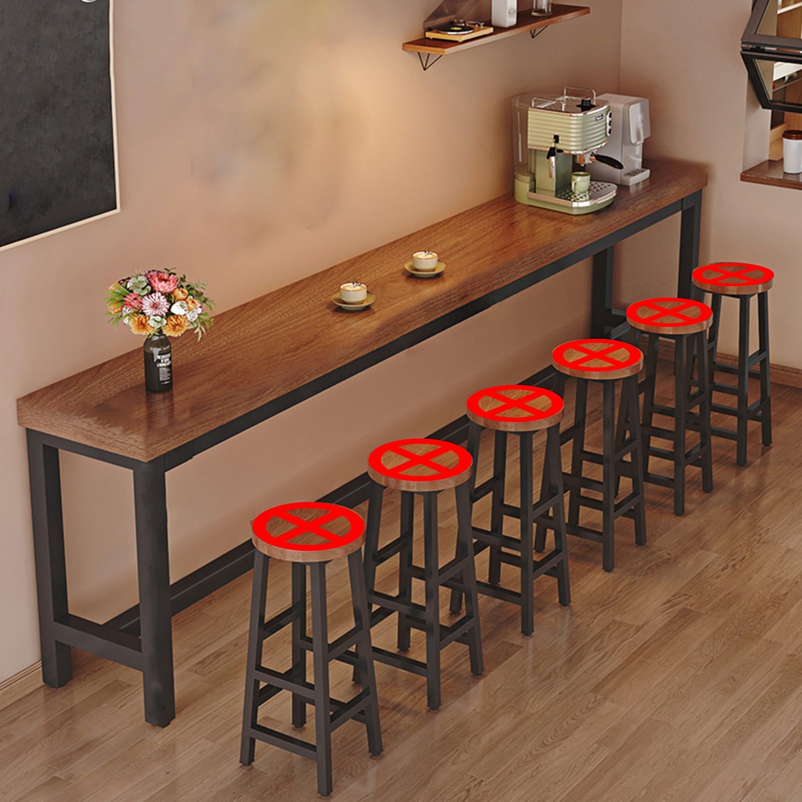 POWRZZZY Rechteckiger Stehtisch Schmal Lang Hoher Tisch Theke Kneipentisch Barhöhe Pub Kreativer Live-Edge-Esstisch Balkon-Stehtisch für Milchteeladen und Kaffee Ohne Hocker