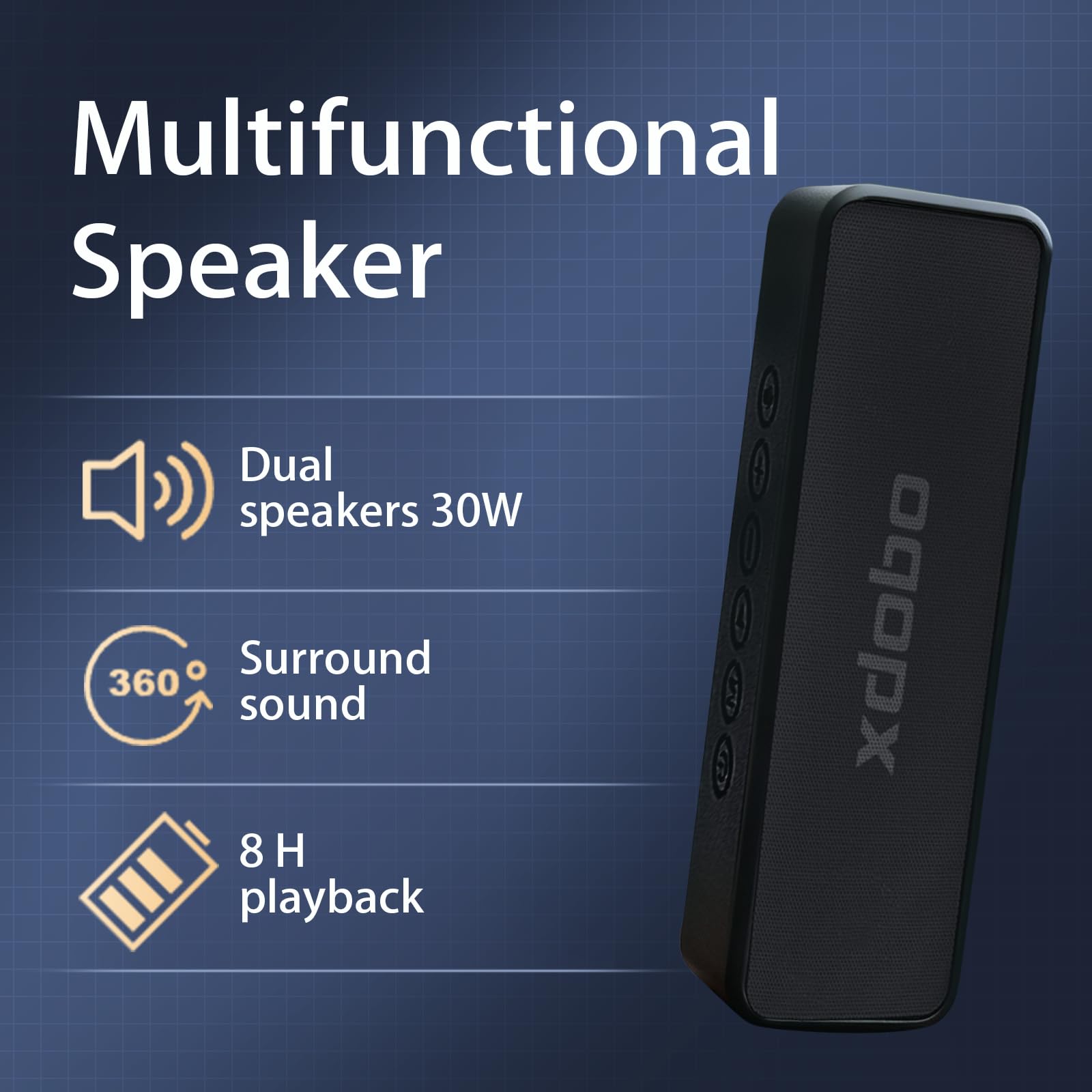 xdobo X5 głośnik Bluetooth, bezprzewodowy przenośny głośnik 30 W, wodoodporność IPX6, parowanie TWS, czas odtwarzania 8H, ładowanie typu C, czarny