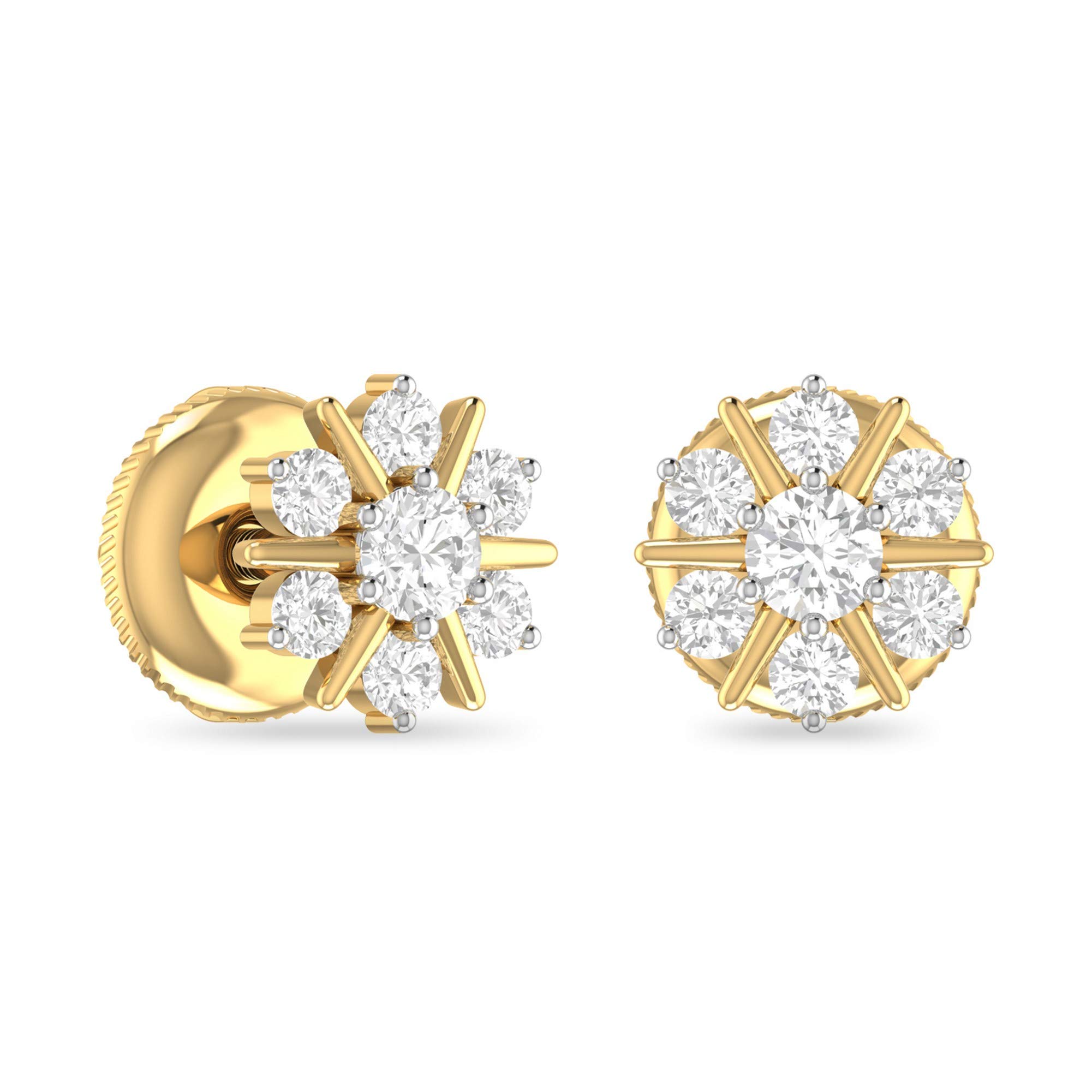 Yellow Gold and Diamond Stud Earrings for Women-image-38