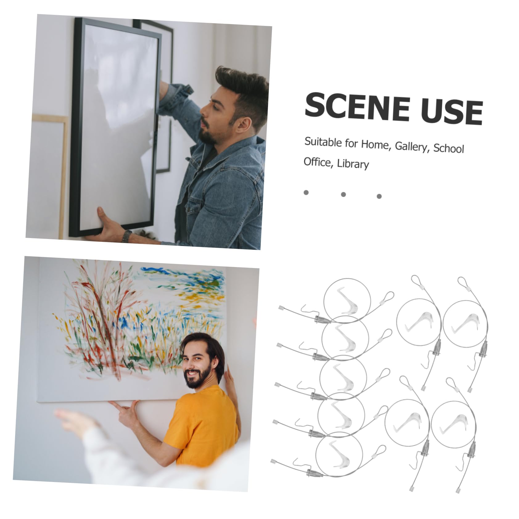 10juegos Ganchos Para Rieles De Cuadros Cable De Acero Ajustable Sistema Para Colgar Cuadros Gancho Regulable Kit Para Colgar Marcos De Fotos Adecuado Para Galerías y Exposiciones