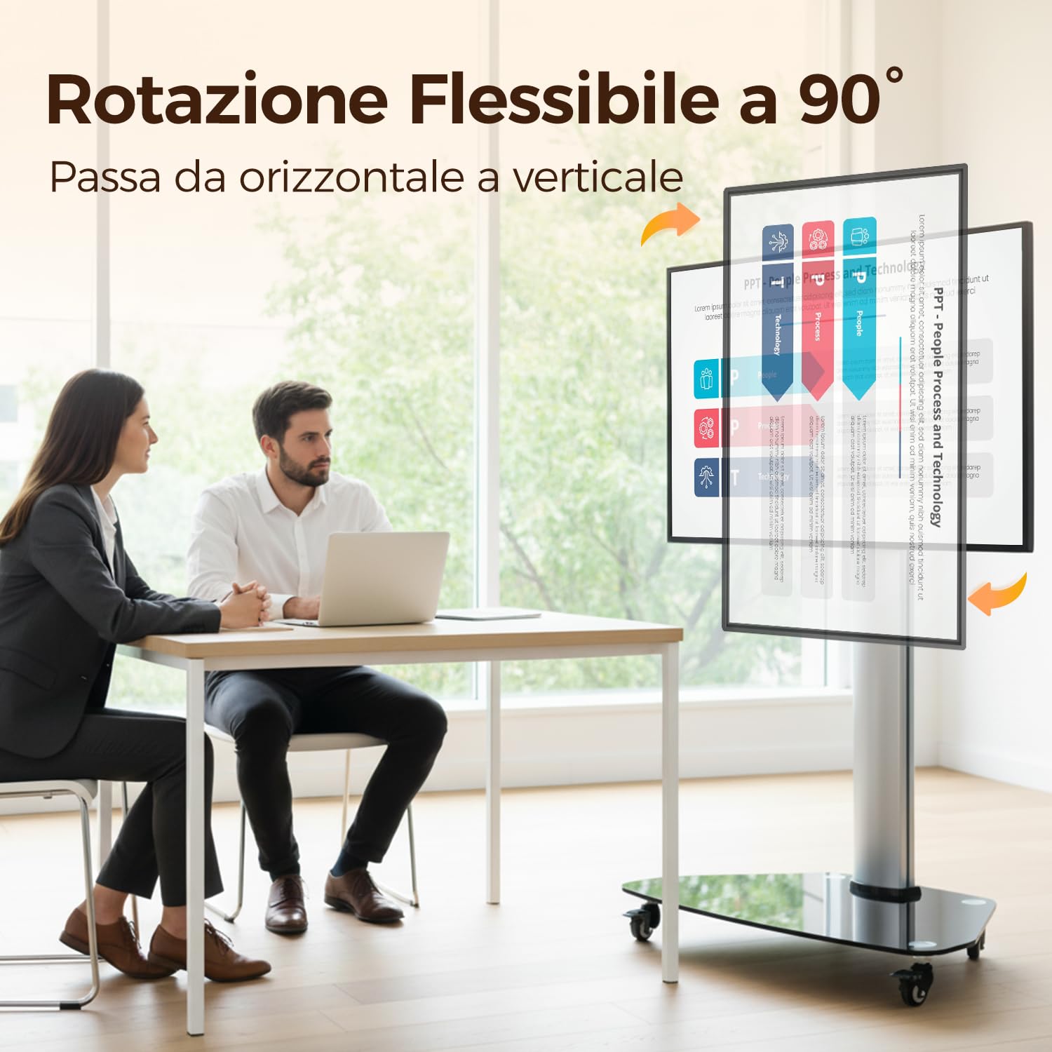JAV Smart Board Stand per Lavagna Interattiva 32-55 pollici Girevole Supporto Mobile Regolabile in Altezza con 4 Ruote Bloccabili Design per Casa Ufficio Classe