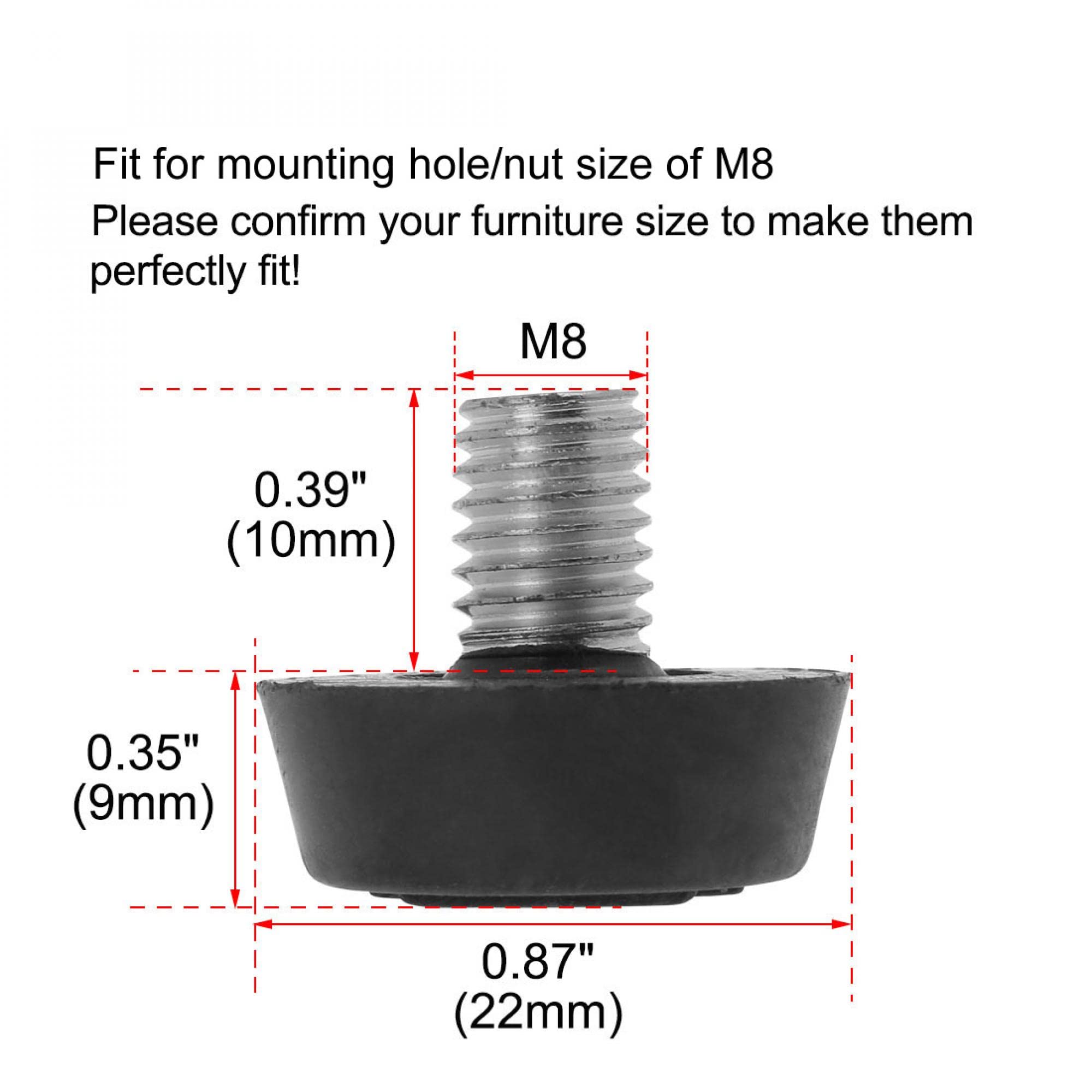 sourcingmap M8 x 10 x 22mm Furniture Glide Leveling Feet Adjustable Leveler Floor Protector for Table Desk Cabinet Leg 20 Pack - Image 2