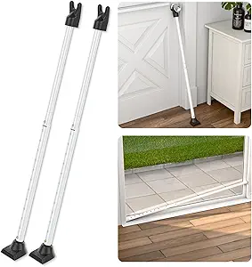 SECURITYMAN 2-in-1 Door Security Bar & Sliding Patio Door Security Bar (2 Pack) via Interchangeable Caps - Heavy Duty Iron Construction Door Stoppers for Home, Apartment, Travel Hotel - White