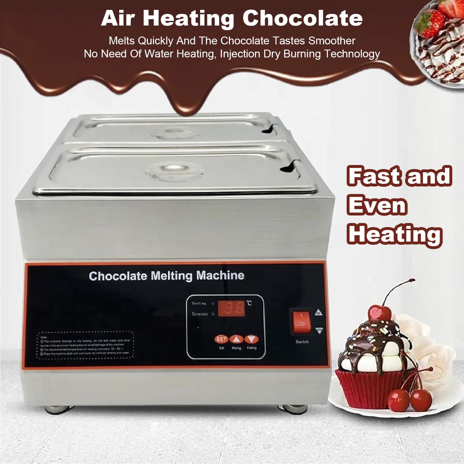 Fundidor y atemperador de Chocolate eléctrico, 500W Máquina para atemperar Chocolate, con Temperatura Ajustable de 0-85℃, para Leche, Café, Queso singlecylinder