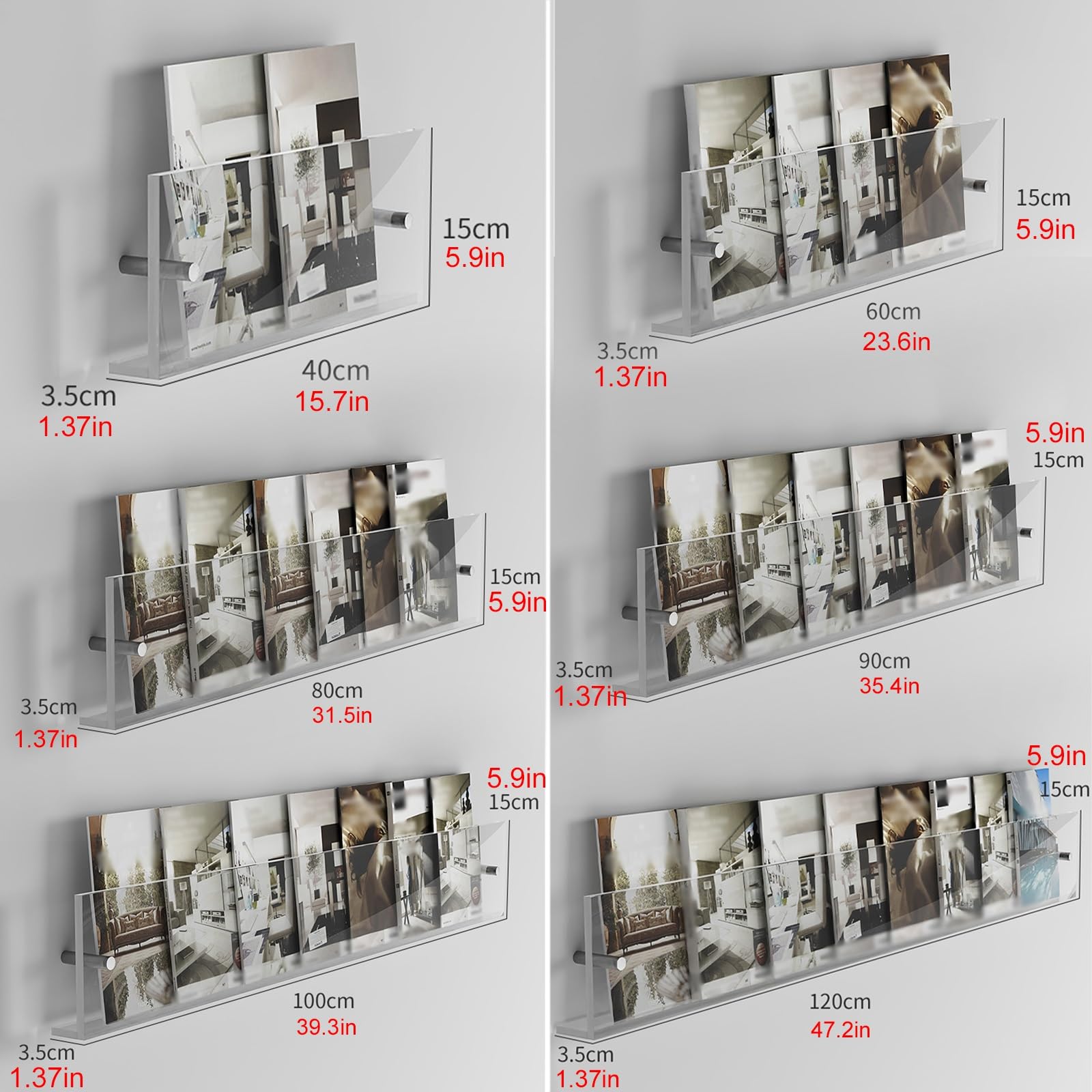 Revistero de acrílico transparente, estante colgante de información para fotolibros para salón de belleza, agencia de viajes, áreas de hospitalidad, cafetería, fácil de instalar (color: n.º 1, tamañ