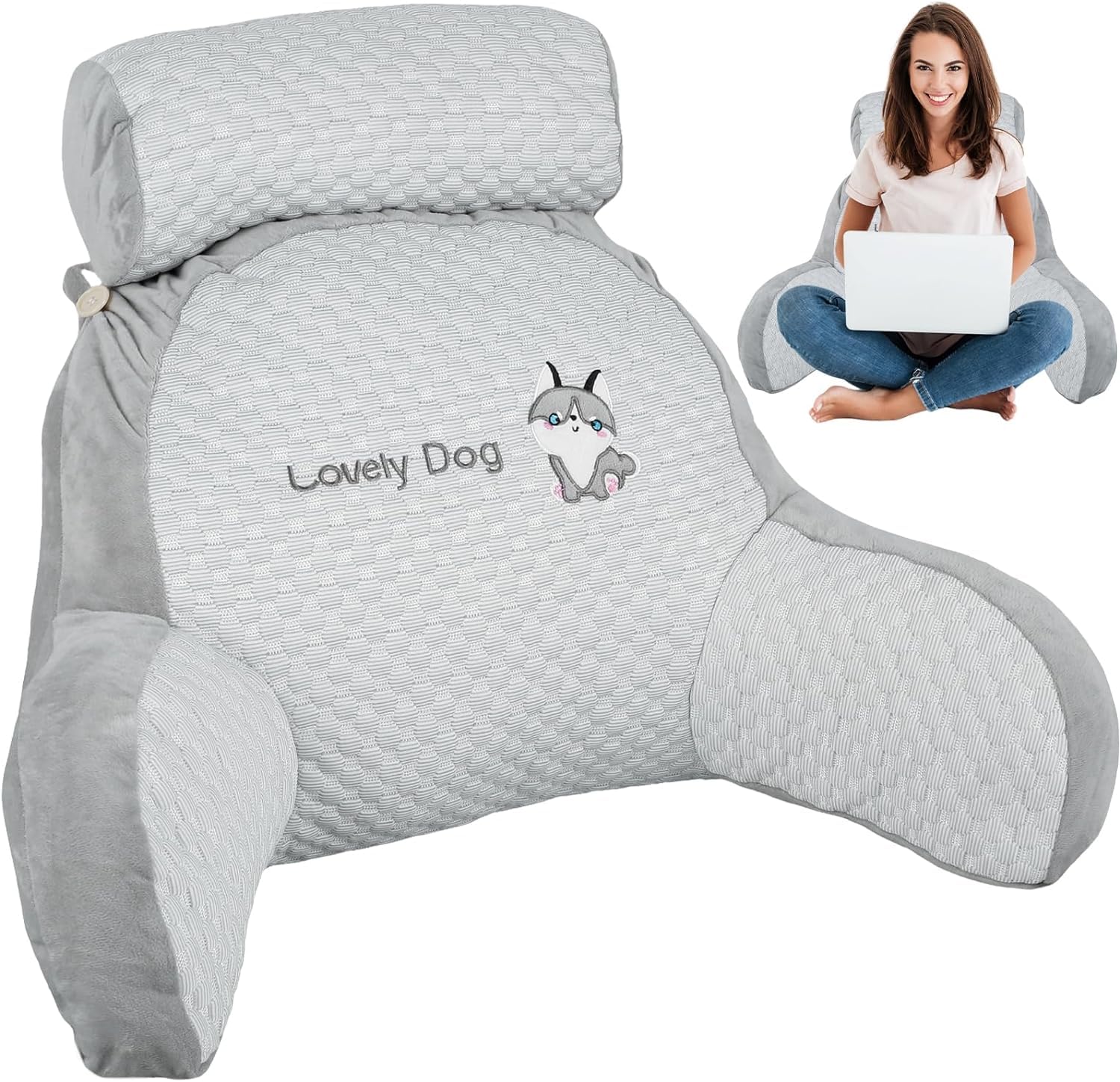 Reading Pillow for Bed 60ร45CM Lovely 2 In 1 Backrest Pillows Multifunctional Detachable Sofa and Bedside Cushion Soft Reading Back Support Rest Pillow for Relaxing Watching TV
