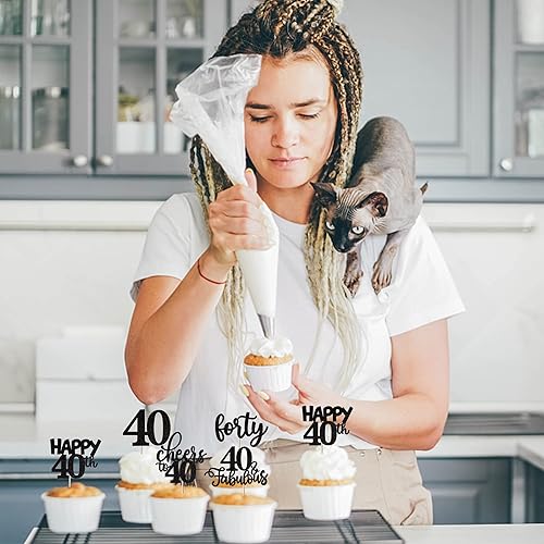 Miniatura 3 de Rsstarxi Paquete de 30 adornos para cupcakes de feliz cumpleaños 40 con purpurina dorada para decorar cupcakes de cumpleaños 40 años para decorar