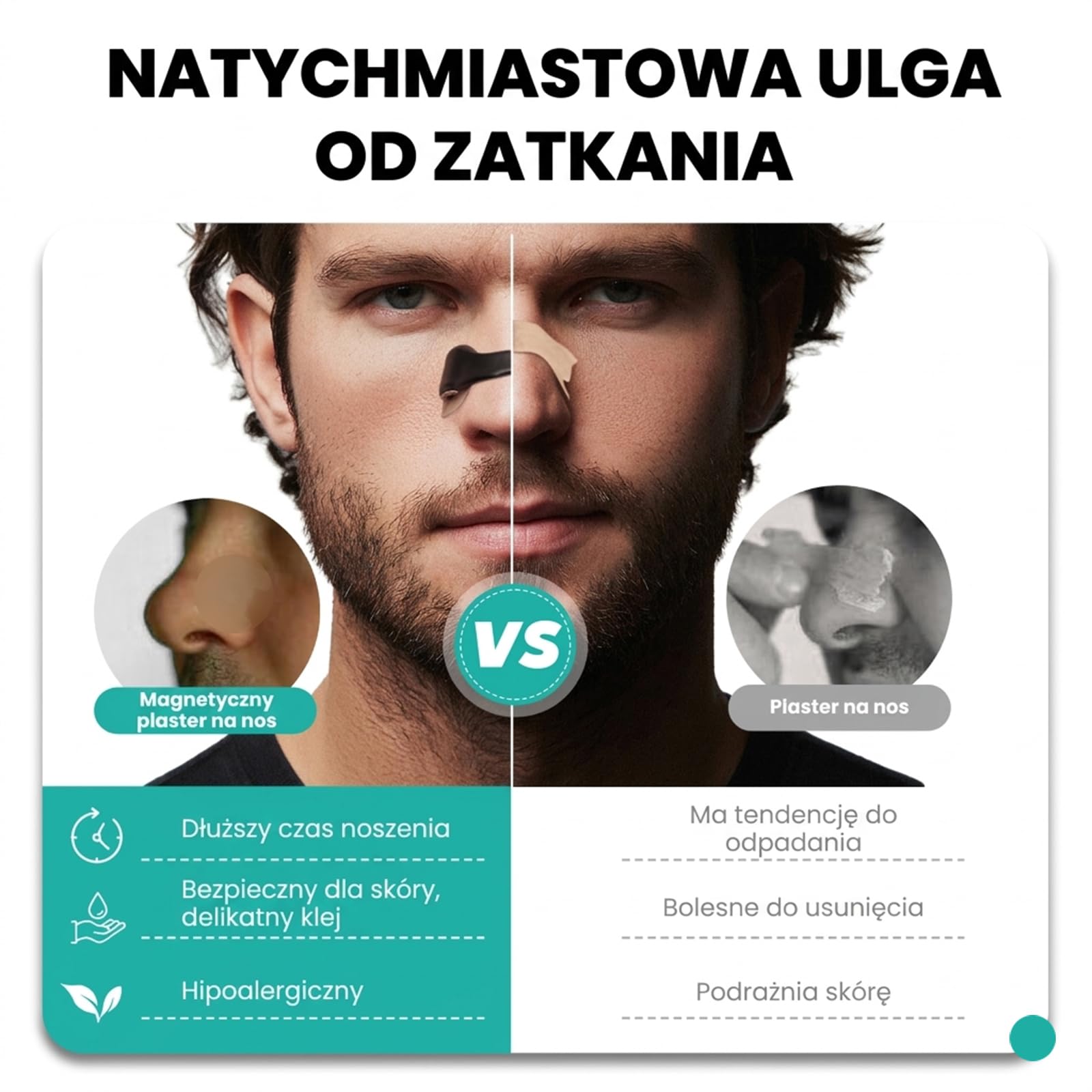 Magnetyczne paski na nos Nozibye (Zestaw na 30 dni, czarny) – Plastry wspomagające oddychanie, pakiet ekonomiczny