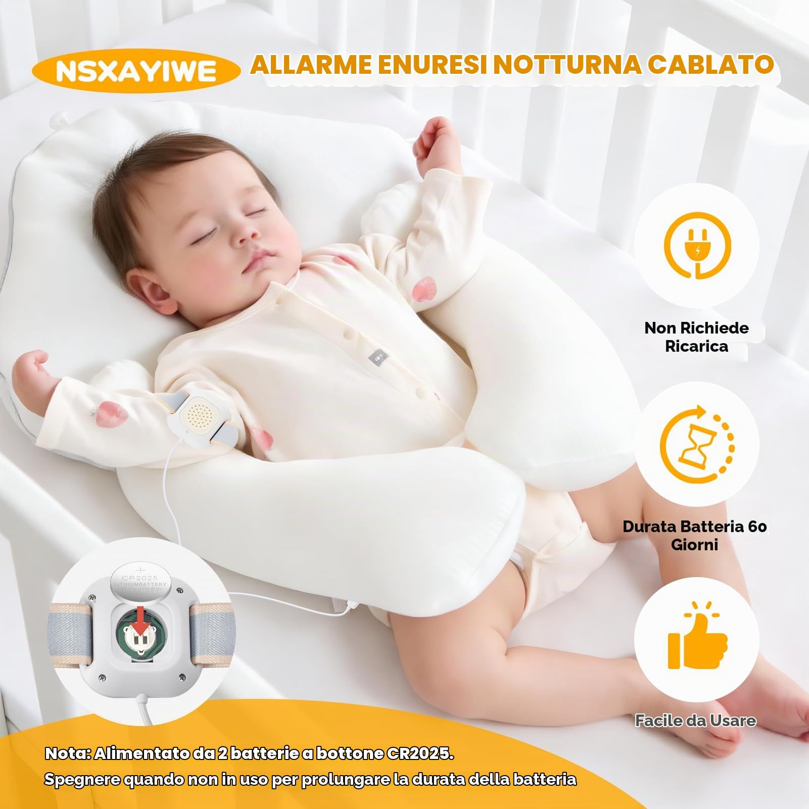 Allarme Enuresi a Letto, Allarme Enuresi a Letto Regolabile Ricaricabile, Allarme Enuresi a Letto Wireless Per Bambini, Suono Forte, Vibrazione Forte, Orologio Per L'uso del Vasino