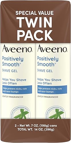 Aveeno Positively Smooth Moisturizing Shave Gel with Soy, Aloe & Vitamin E helps Prevent Nicks, Cuts & Razor Bumps, Creamy Shave Gel for a Close, Smooth Shave, Lightly Fragranced, Twin Pack, 2 x 7 oz