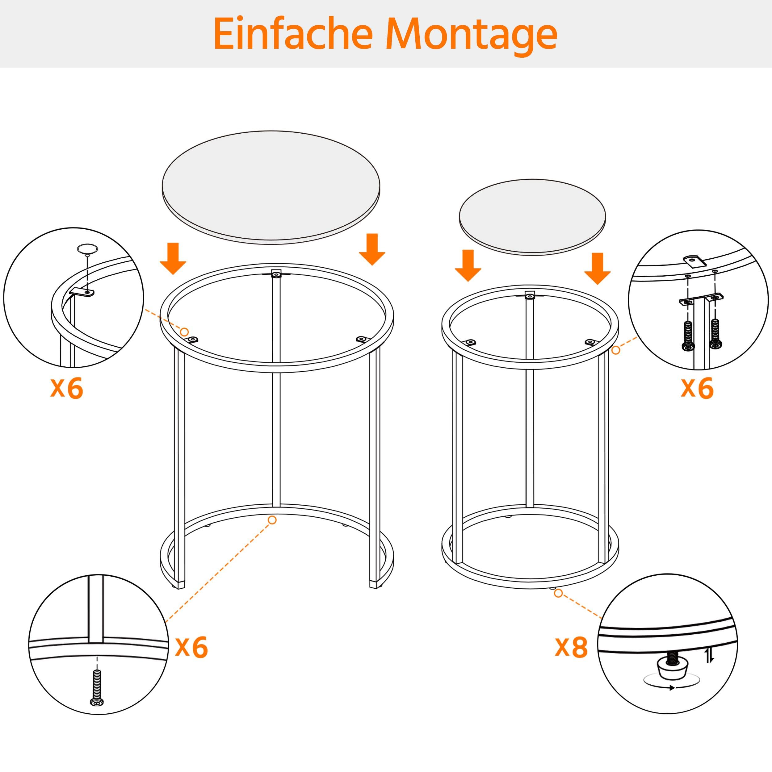 Yaheetech Satztische rund, 2er Set Beistelltisch, Couchtisch Glas, für Wohnzimmer, modernes Design, Metallgestell senf Gold, 49,5 x 49,5 x 59 cm