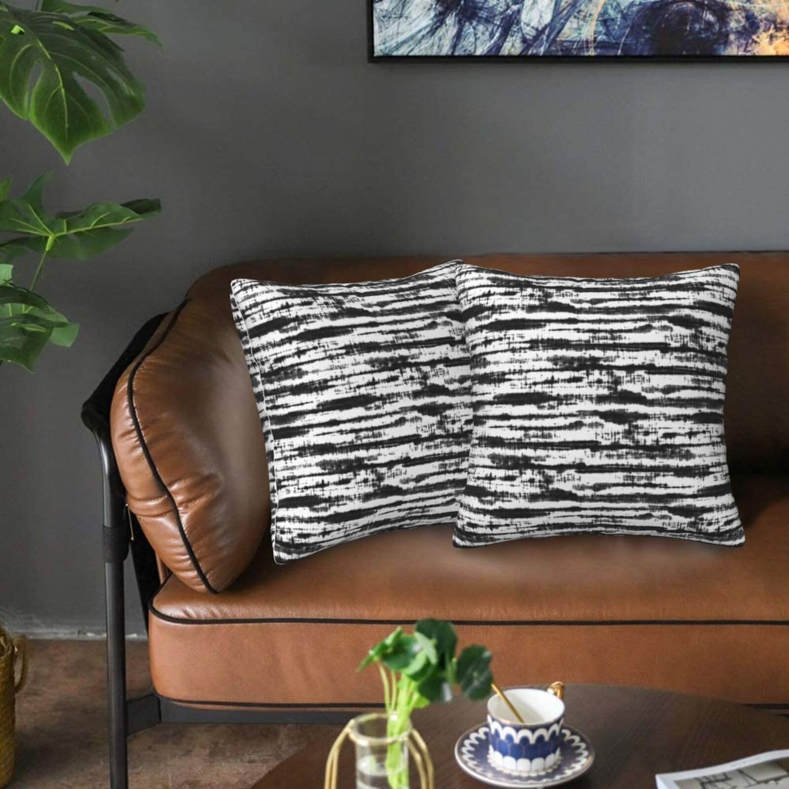 QUALKNOY Set of 2 Velvet Cushion Covers 45x45cm Modern Abstract Art Black Decorative Throw Pillow Cases 18x18 inches for Sofa Living Room Garden Outdoor Courtyard Decor Pillowcases - Image 2
