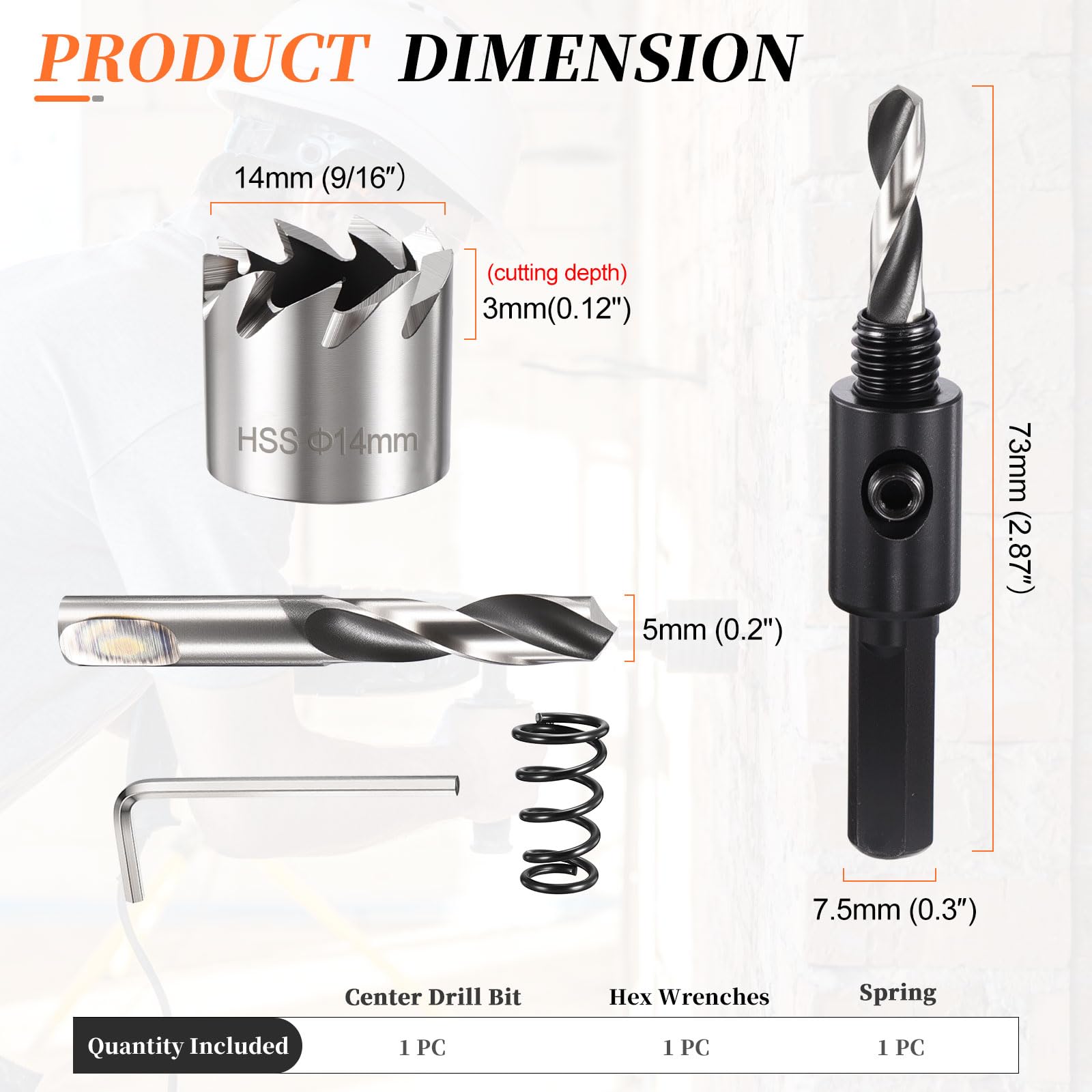 METALLIXITY Hole Saw 14mm (9/16"), 4241 High Speed Steel Hole Cutter with Center Drill Bit, Hex Key and Spring - Image 2