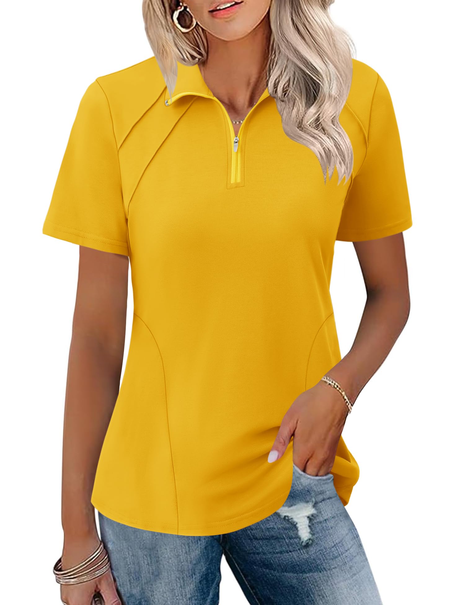 LOMON Womens Golf Polo Shirt Summer Short Sleeve Quarter Zip Outfit