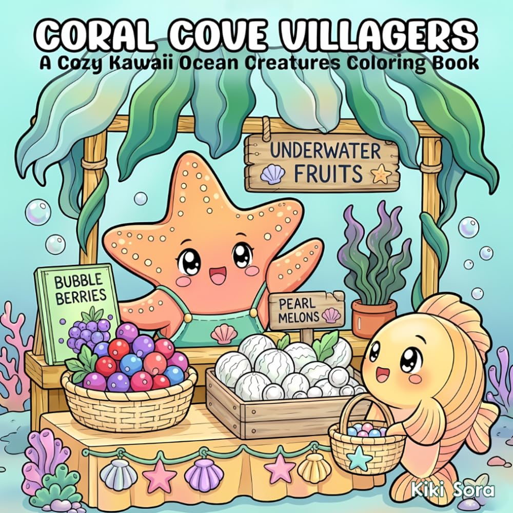 Coral Cove Villagers: A Cozy Kawaii Ocean Creatures Coloring Book for Adults and Teens Featuring Bold and Easy Underwater Animals