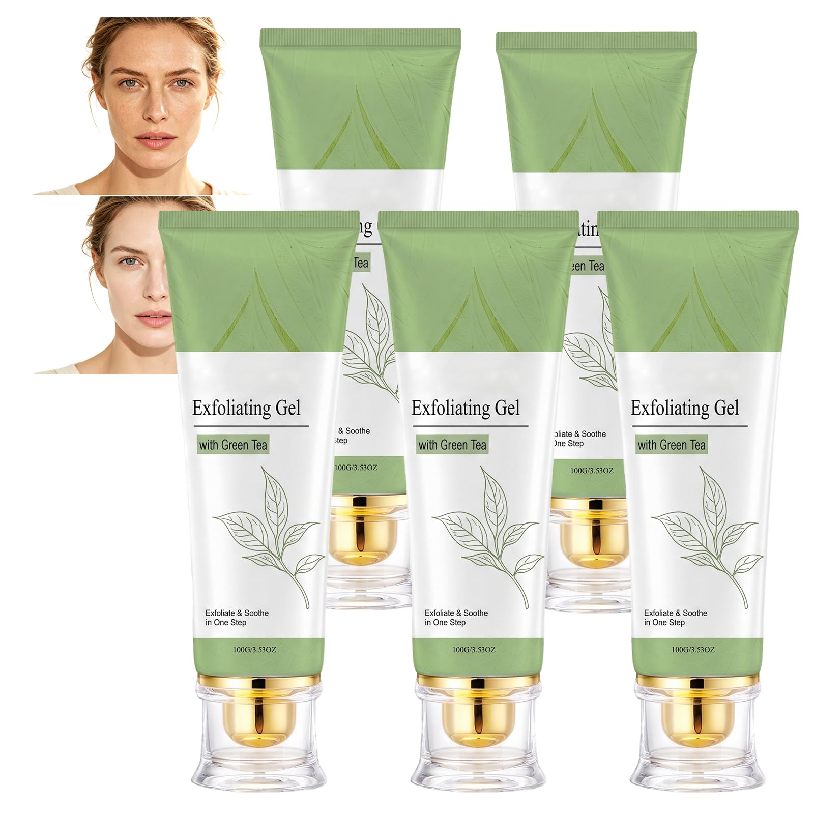 2026 nouveau gel peeling aqua au thé vert, exfoliant à la gelée d'origine végétale de 100 g, aquagel nettoyant en profondeur pour les pores du visage, peeling hydratant pour le visage (5 pièces)