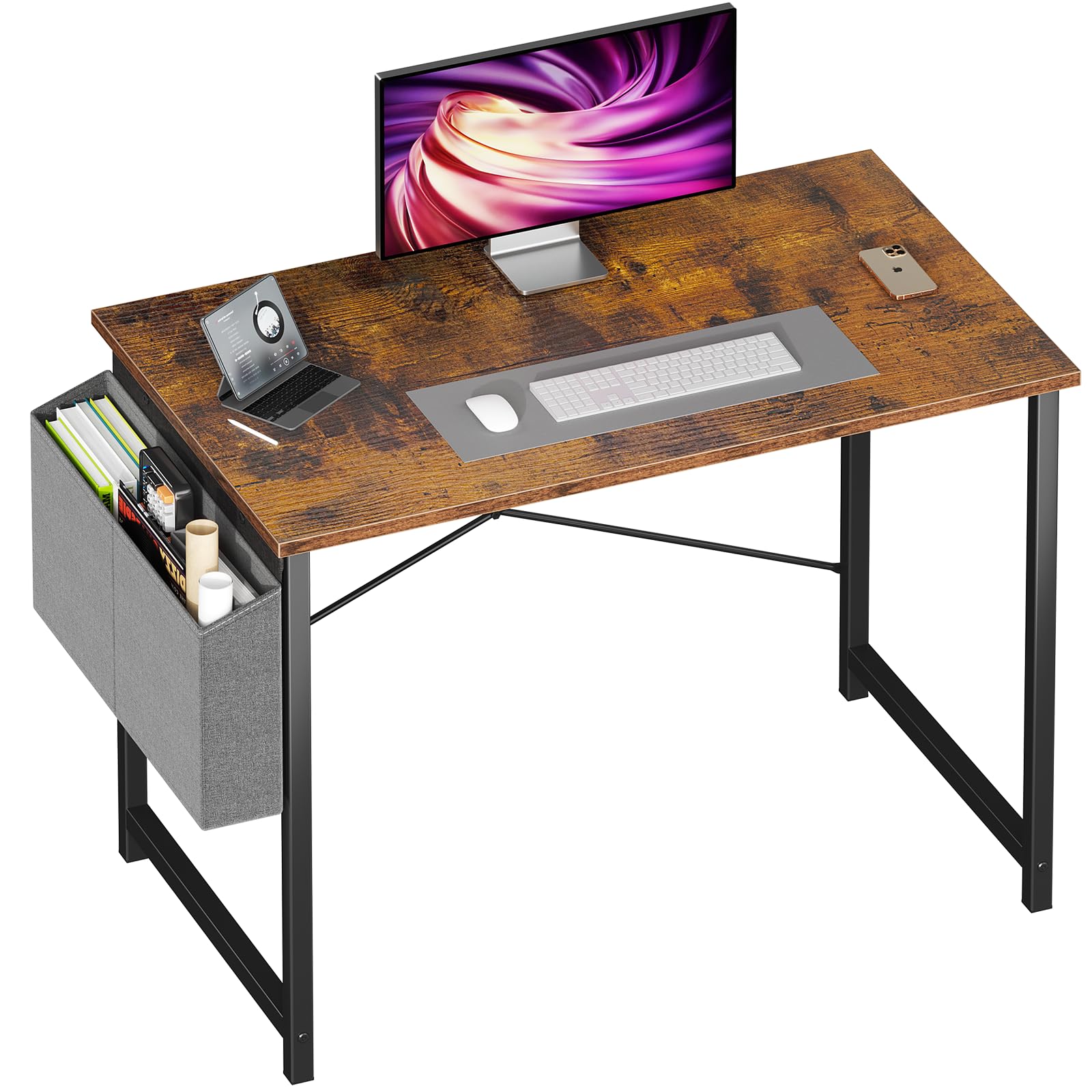 NEWBULIG 40 Inch Computer Desk Home Office Desks for Bedroom Writing Gaming Work Study Table with Storage Bag for Small Spaces, Modern Workstation in