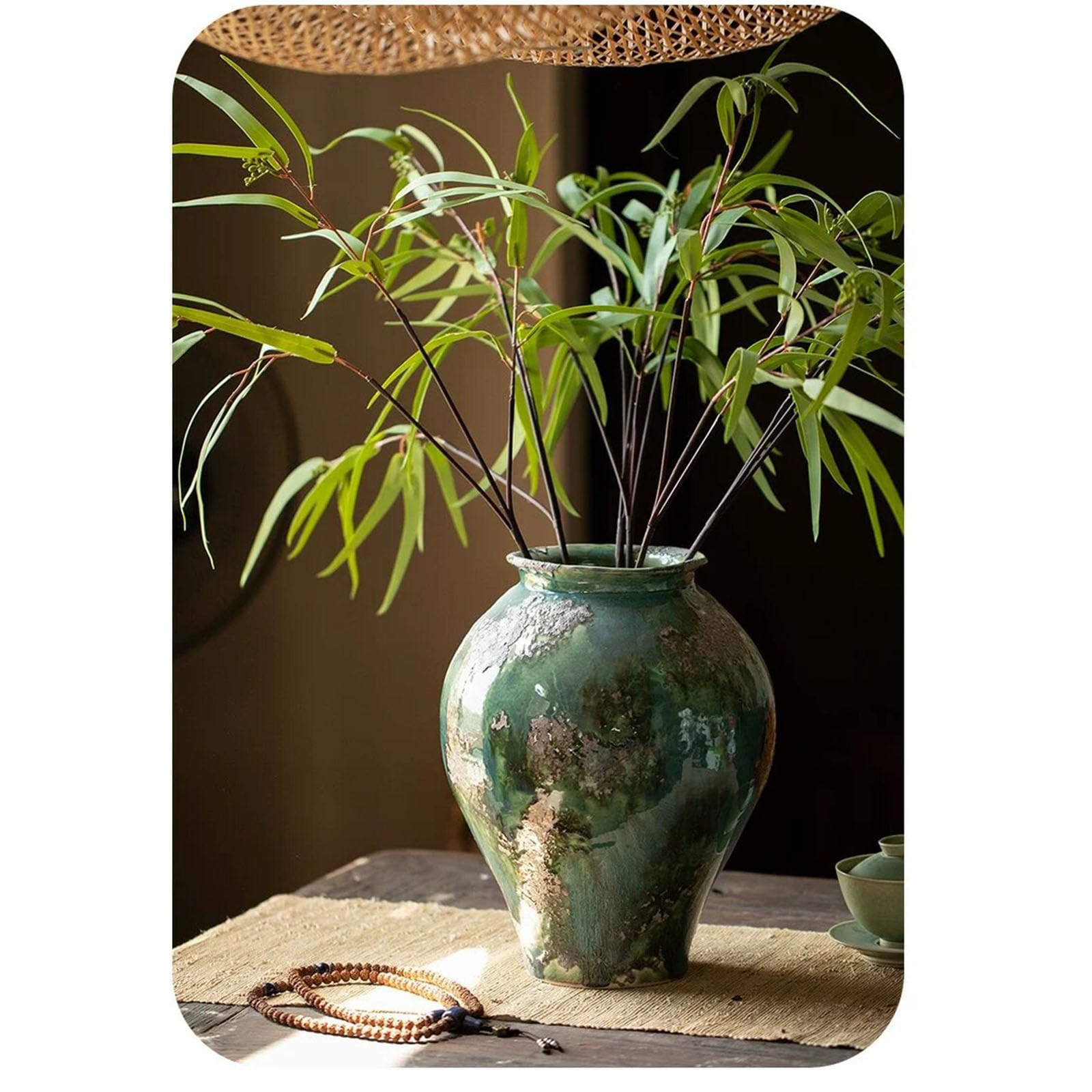 Wazon Na Kwiaty Hydroponiczne Na Blacie, Zielony Wazon Wiejski, Ozdoba Do Wystroju Domu, Salon, Blat, Przedpokój, Podłoga, Ceramika(Size:26.5 * 26.5 * 33CM,Color:Green A1)