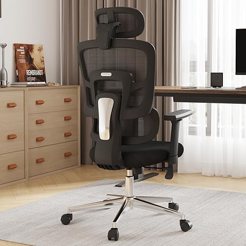 Novilla Silla de oficina ergonómica, silla de juegos de malla con respaldo alto y soporte lumbar ajustable, silla de oficina giratoria grande y alta