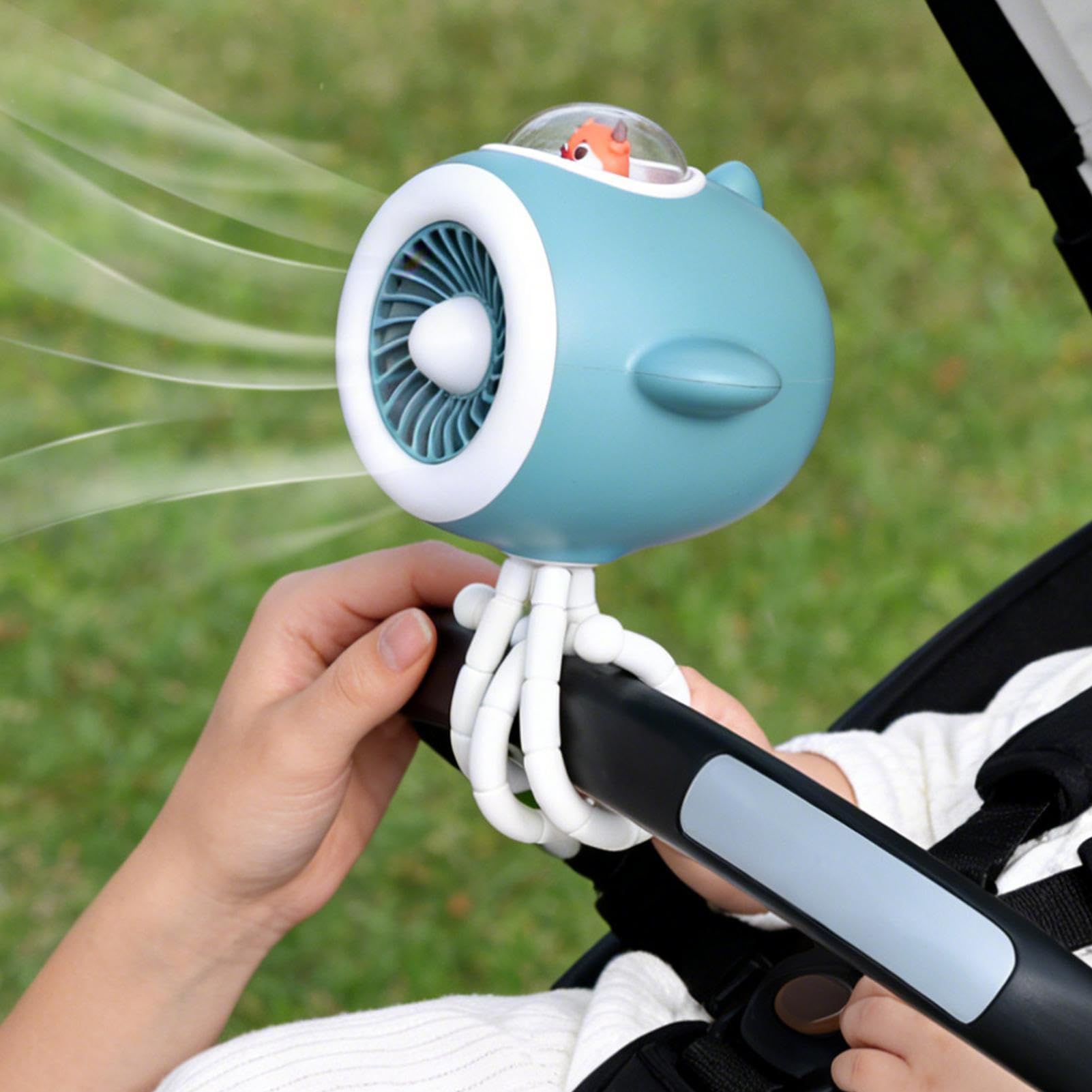 Ventilatore portatile per passeggino con luce LED girevole | Piccolo ventilatore da passeggino per bambini, adolescenti, adulti, viaggiatori, asilo nido, passeggiate quotidiane