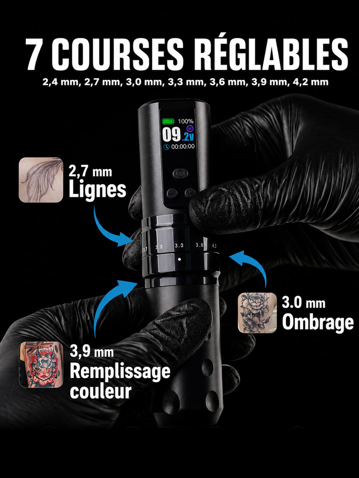 Mast Fold2 Pro Kit Tatouage Professionnel Sans Fil Machine à Tatouer Rotative Tattoo Machine Pen avec 2 Batteries 2000mAh, Connexion RCA, Aiguilles et Encre Doré | Set Complet