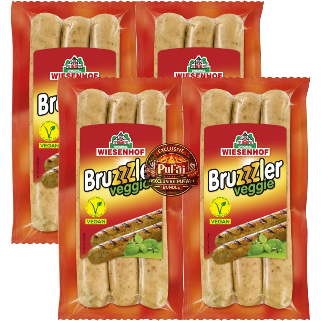 PUFAI Bundle – Wiesenhof Bruzzzler Veggie Bratwürstchen 200g x4 – Pflanzliche Würstchen, Für Grill & Pfanne, Vegetarische Alternative