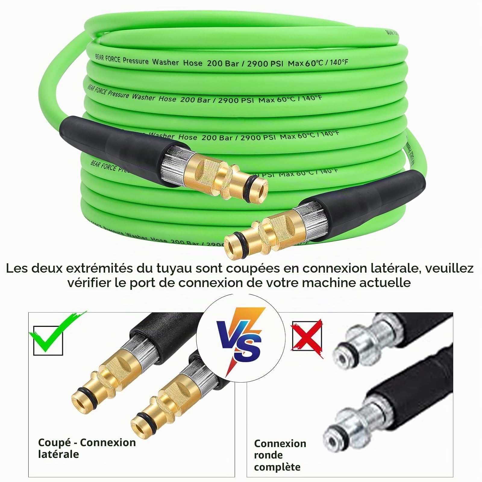 Tuyau de rechange super flexible pour nettoyeur haute pression - 10 m - 200 bar - Tuyau résistant aux torsions pour nettoyeur Kär-Cher K Series - Pour Kar-Cher K2-K7 - Connecteur rapide - Accessoires