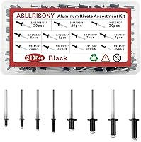 ASLLRISONY 210Pcs Aluminum Pop Rivets Kit, 8 Sizes 1/8" & 3/16" Blind Rivets Assortment for Metal, Dome Head Black Rivets