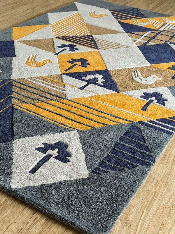 Image of Embossed Handmade GH Wool Thick Geometrical Carpet is a Stylish and Practical Addition to Any Living Room 8X10