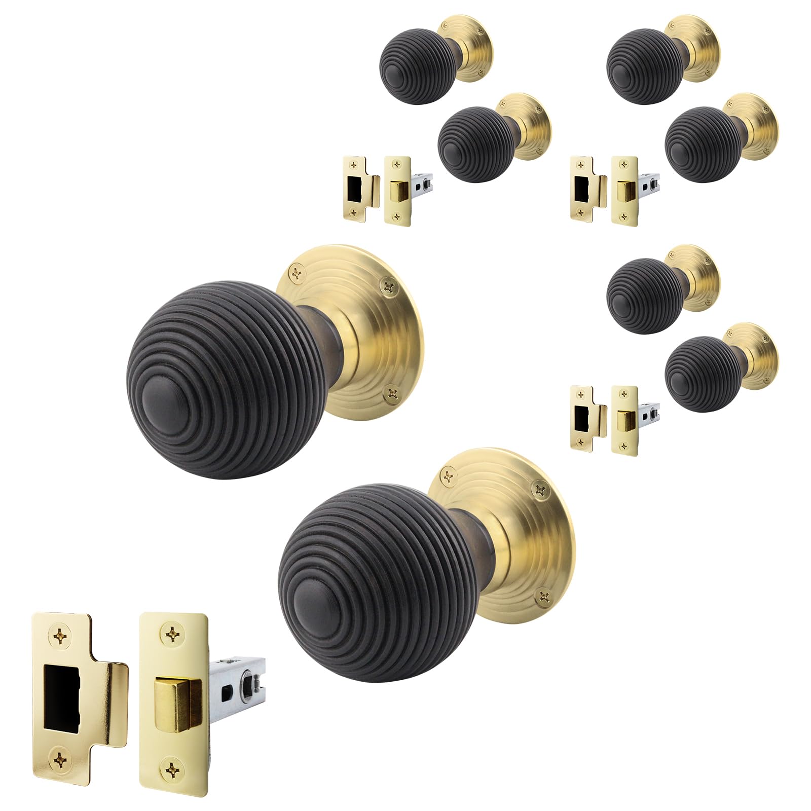 Eai Black Ebony Wood Door Knob Set | 4 Pairs Of Mortice Knobs (55Mm) & Latches (76Mm) For Internal Doors