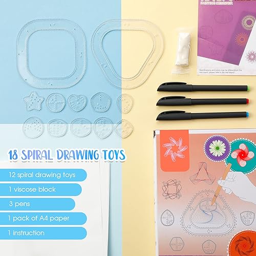 Miniatura 2 de Regla geométrica de engranaje de arte en espiral, 18 unidades, plantilla de círculo en espiral transparente, regla de plástico, plantillas de curva