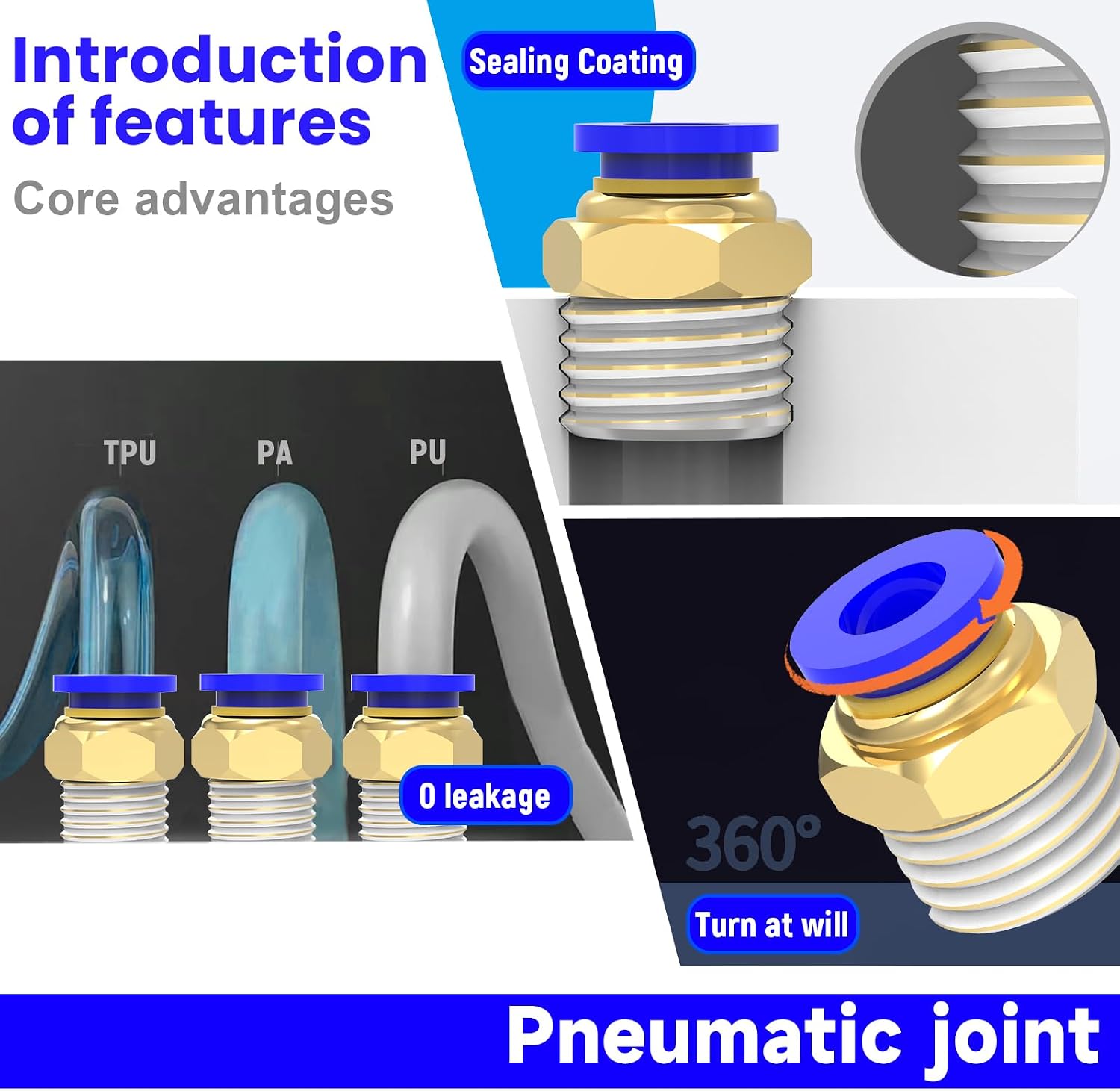 20-PACK 8MM Tube OD x 1/8 Inch Thread Male Straight Push to Connect Fittings,PC8-01 Pneumatic Quick Connect Air Line Hose Fittings