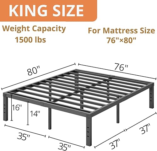 Miniatura 25 de ZIYOO Base de cama individual con listones de acero resistente, marco de cama de plataforma de 14 pulgadas, diseño antideslizante, no necesita