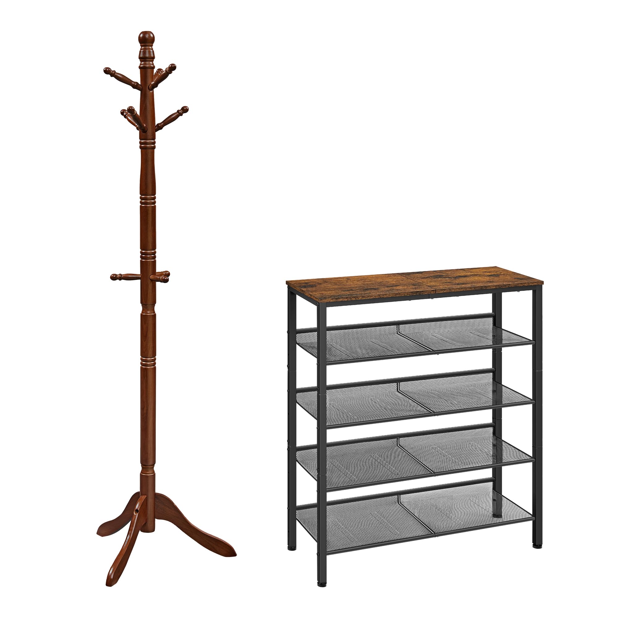 VASAGLE 5-Tier Shoe Rack & Coat Stand Bundle with 10 Hooks