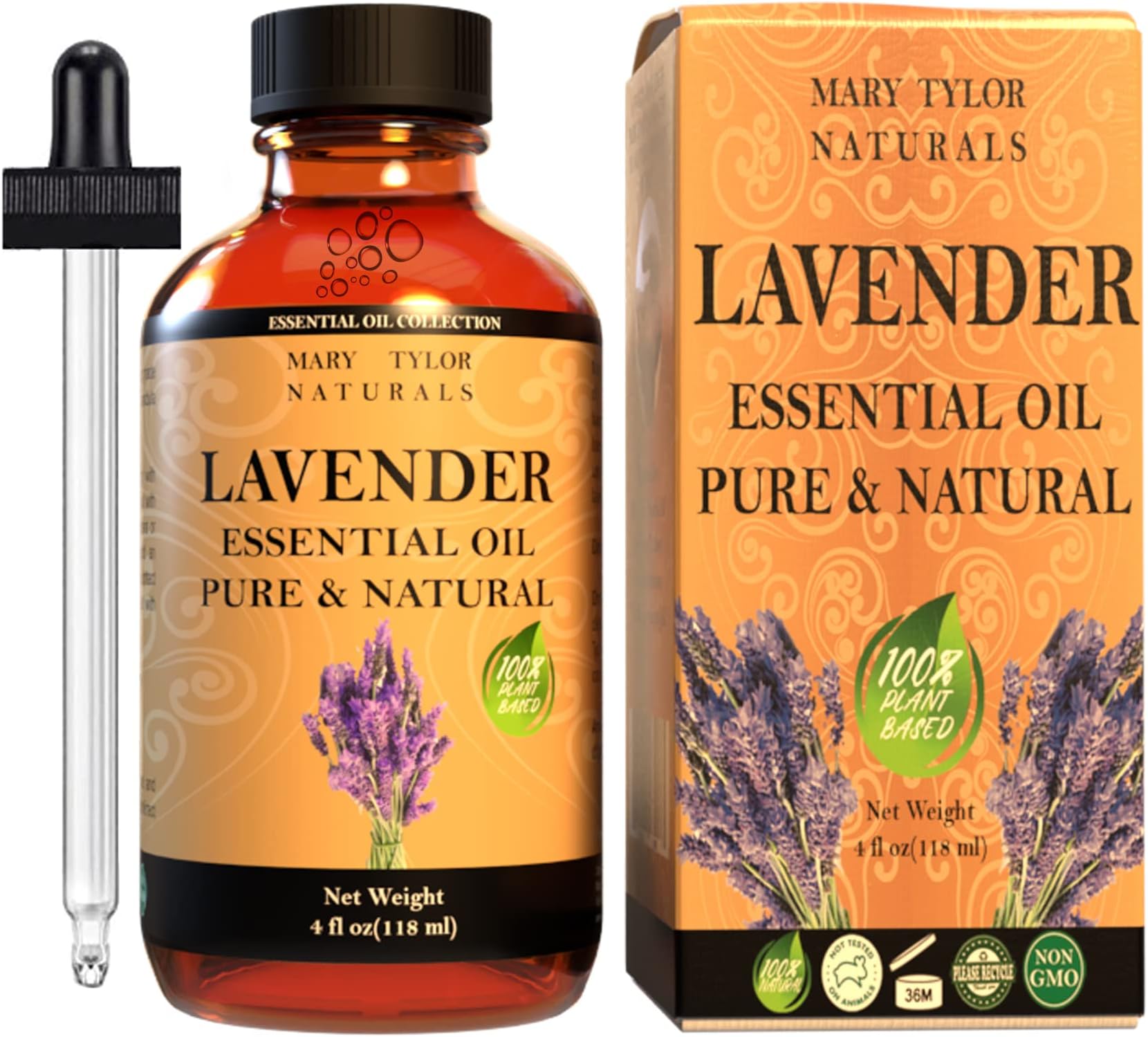 Lavender Essential Oil 4 oz by Mary Tylor Naturals Premium Therapeutic Grade, 100% Pure, Perfect for Aromatherapy.