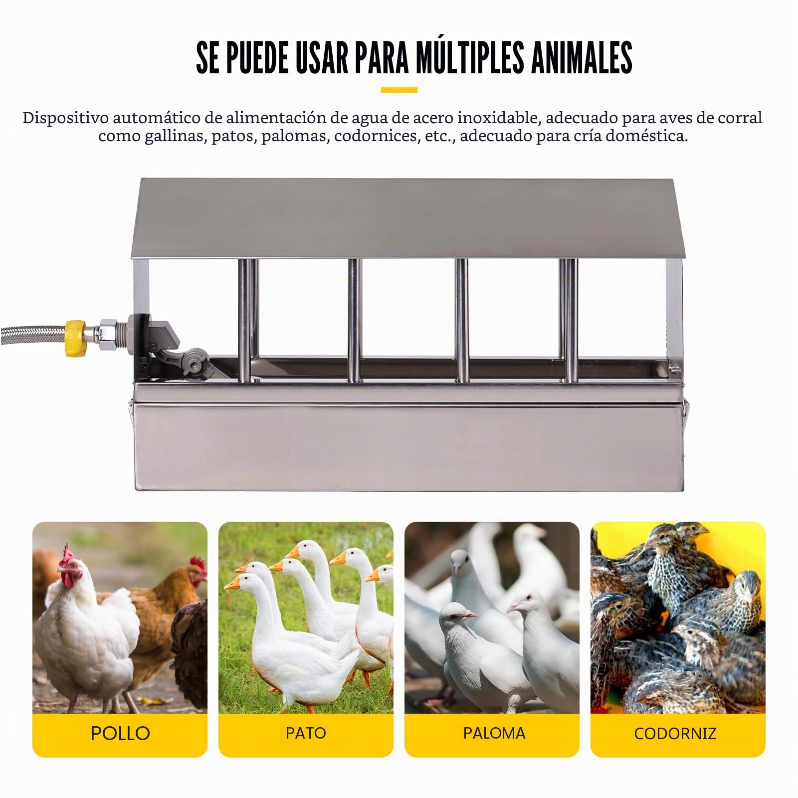 Bebedero Automático para Pollos, Dispensador de Agua para Palomas de Acero Inoxidable con Válvula de Flotador Fuente para Aves de Corral para Pollos Pato Ganso Paloma Codorniz