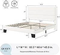 Vista 2 de Allewie Base de cama de plataforma tamaño Queen con cabecera tapizada de terciopelo y soporte de listones de madera, base de colchón completa,