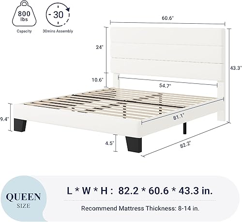 Miniatura 45 de Allewie - Base de cama tamaño King con cabecera tapizada en tela y soporte de listones de madera; base de colchón completamente tapizada; no Azul