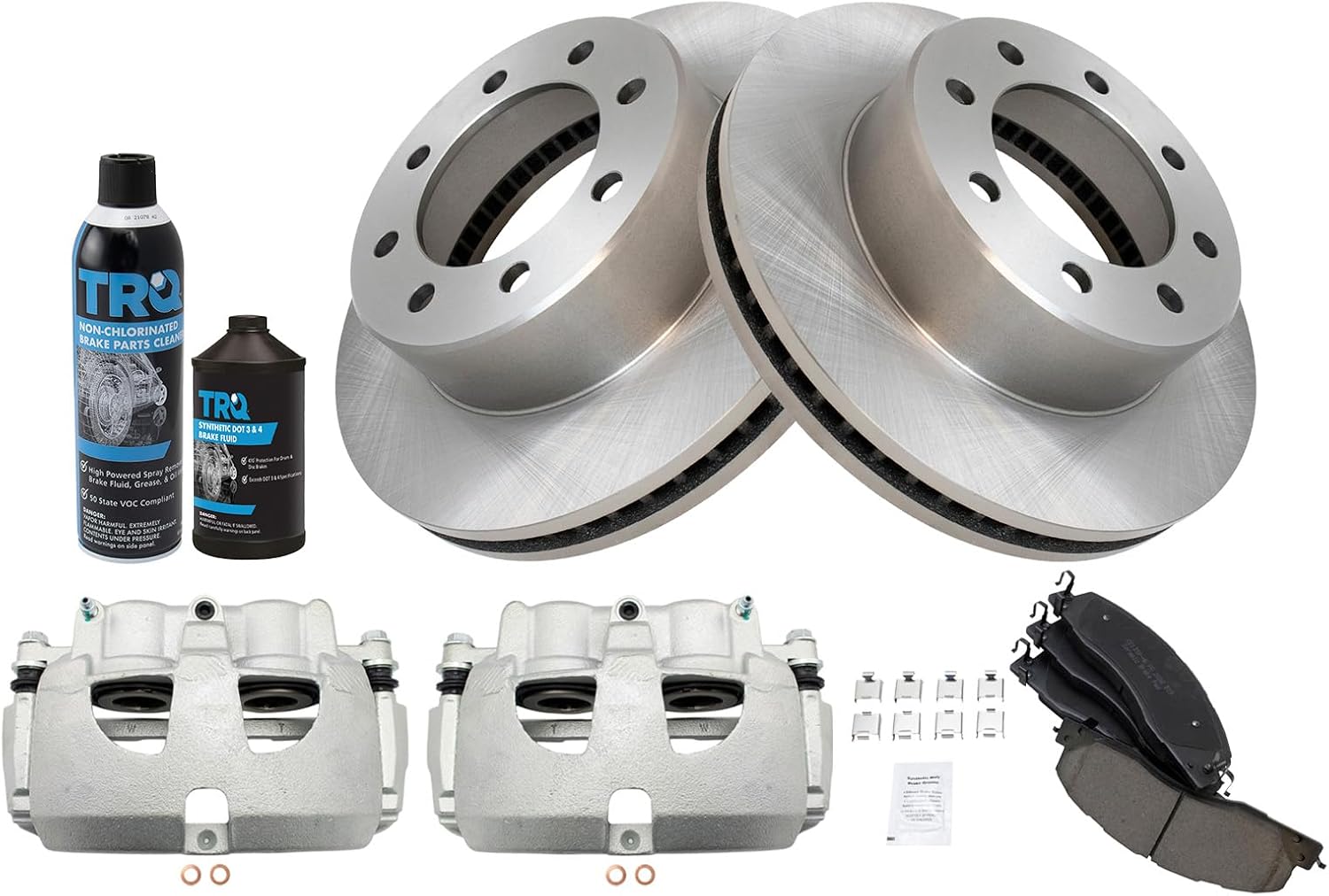 TRQ Front Brake Pad & Rotor Kit Brake Caliper Brake Chemical Kit Brake Pads Brake Rotor Ceramic Compatible with 2009-2010 Dodge Ram 2500 Ram 3500 2011-2018 Ram 2500 3500