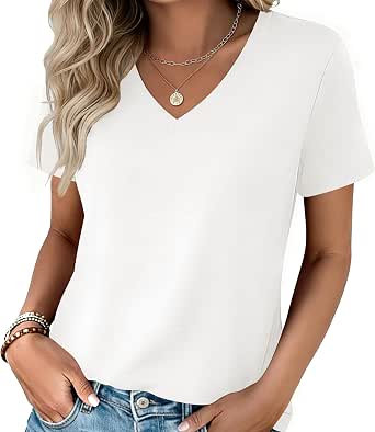 Zeagoo Women's V-Neck Tops Summer Casual Short Sleeve T-Shirts S-3XL