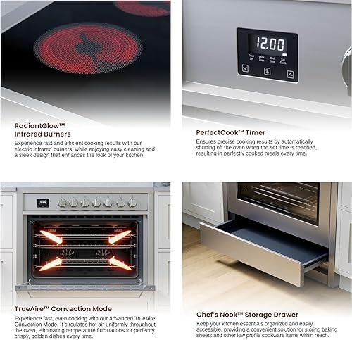 Miniatura 4 de Rangaire RRE361TS Cocina Eléctrica de 36" con Horno y Temporizador - Acero Inoxidable, Quemadores de Estufa Infrarrojos, Convección Verdadera,