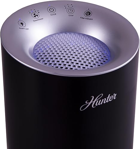 Miniatura 3 de Hunter Fan Company HP400 - Purificador de aire de torre redonda para habitaciones pequeñas, con filtración HEPA verdadera y prefiltro EcoSilver para